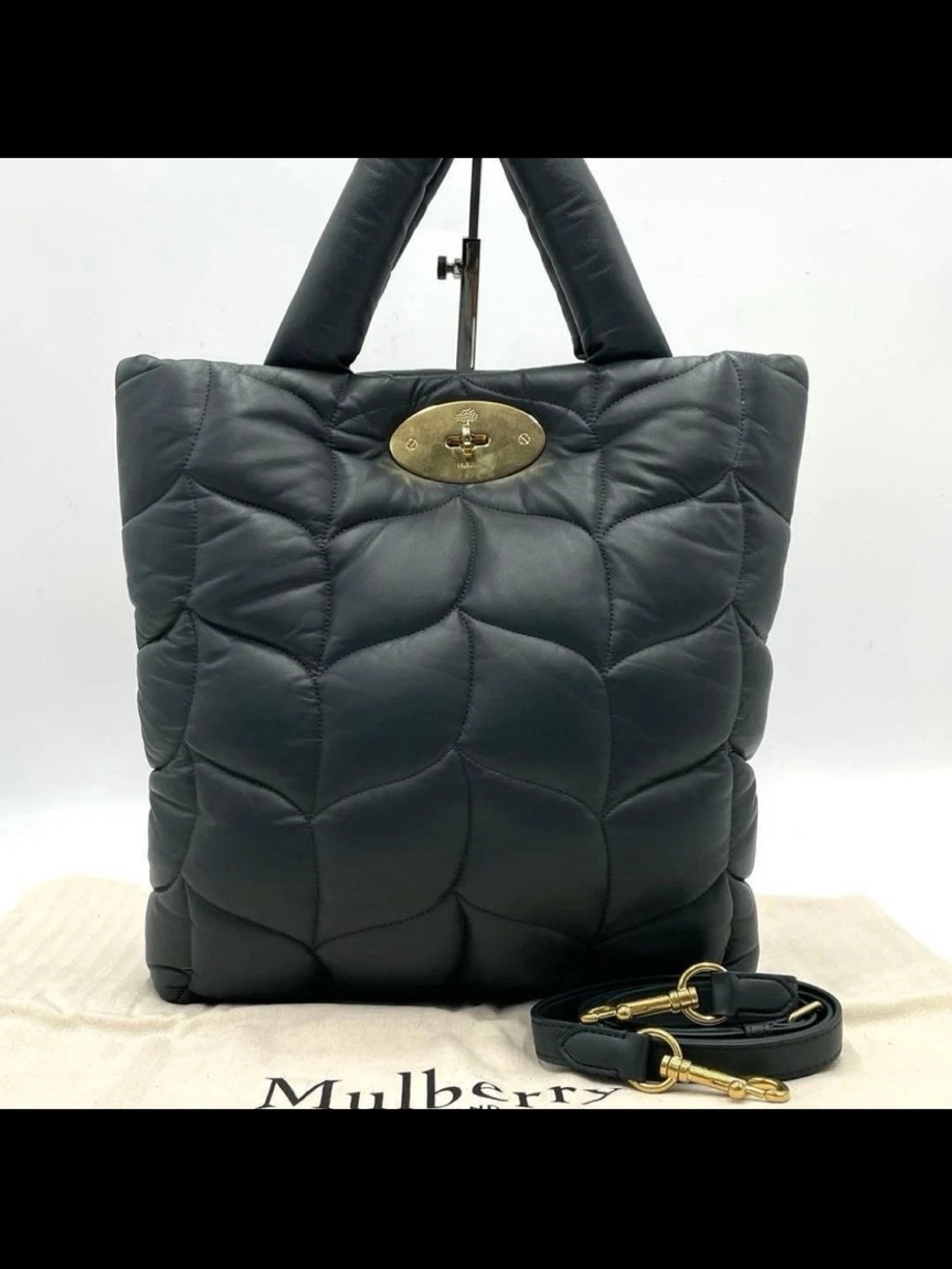 Mulberry green Quilted Leather Tote with Gold Turn-Lock